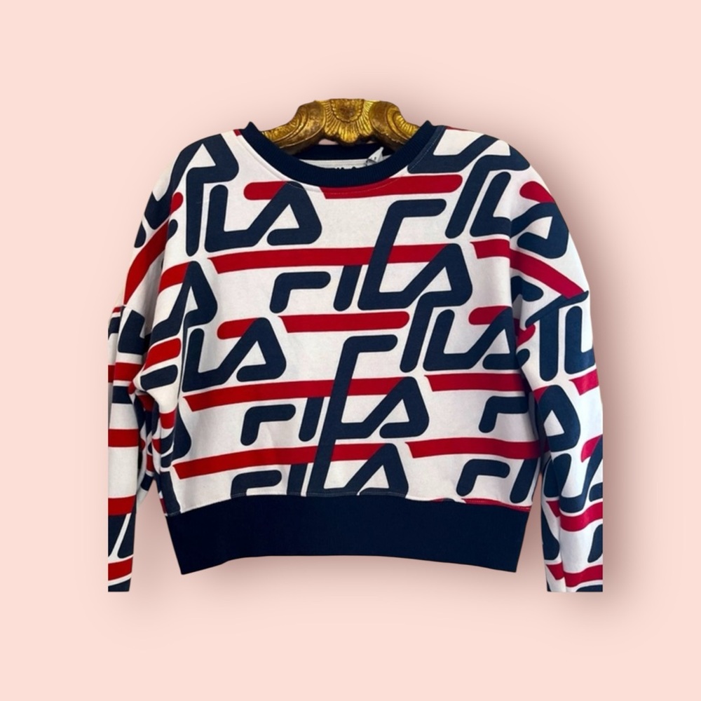 Fila Red, Navy & White Logo-Print Crewneck Sweatshirt